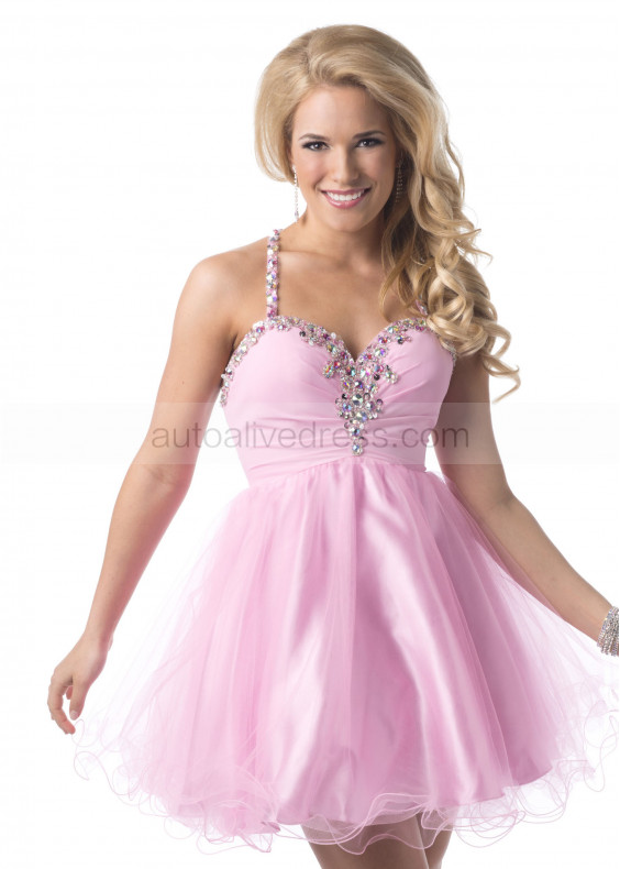 Princess Sweetheart Neck Organza Beaded Knee Length Cocktail Dress